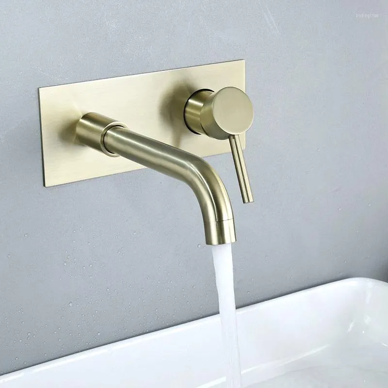 Bathroom Sink Faucets Brushed Gold 304 Stainless Steel Wall Mounted Wash Basin Faucet Single Handles Circular Cold Water Mixer Tap