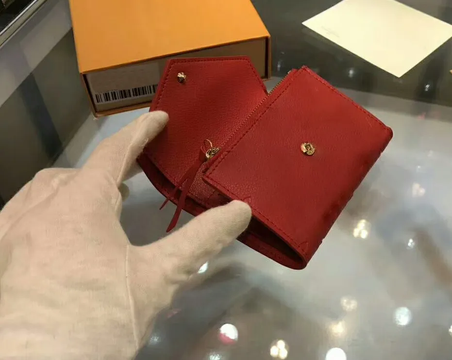 Модные женщины короткие хэбп -кошельки кожа 64577 мужские кошельки для карт с оригинальными сумками для коробок C2 Бесплатная доставка для красного