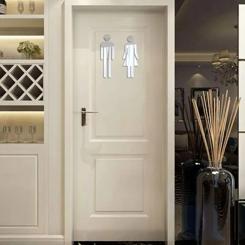 Adesivi a specchio 3D ACRILICO divertente WC WC ASSINT INGRESSO UOMINO DONNA DONNA BAGNA AVOLTO MURALE MURATURA DECALLE DELLA PORTA DELLA DELLA CASA DECALLI