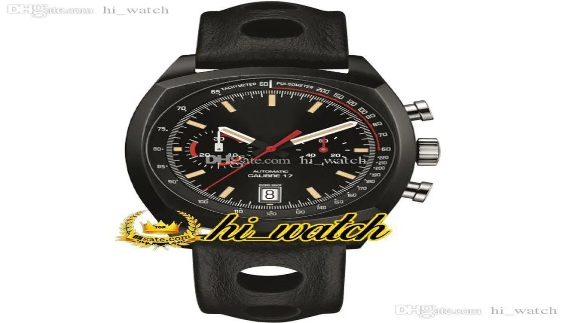 New Japan Quartz Chronograph Mens Watch CR2080 PVD Steel Black Dial Stick Markers Black Leather Strap Sports Watches 42mm hiwatch7477908