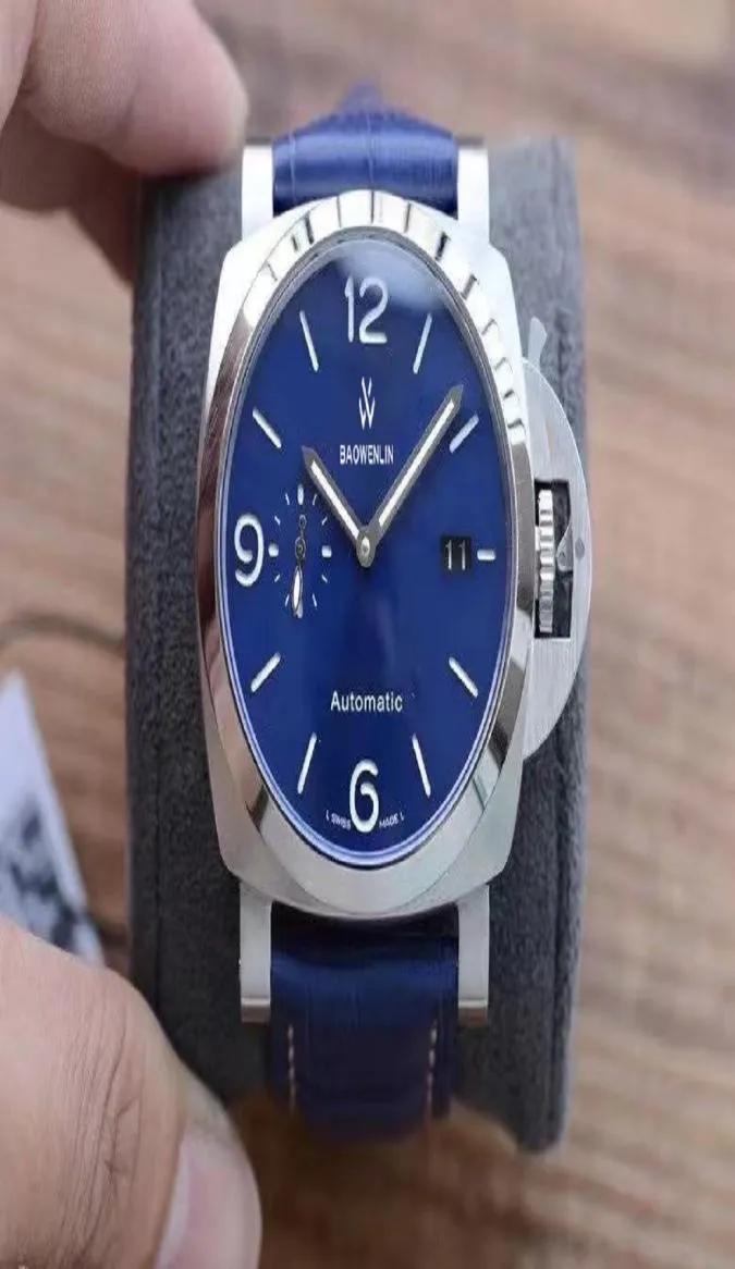 V7 Top Watch Frame 44mm فاخر Super Bright Auto Date Luminous High Tech Design Blue Ray Black Dial Sports Mitter