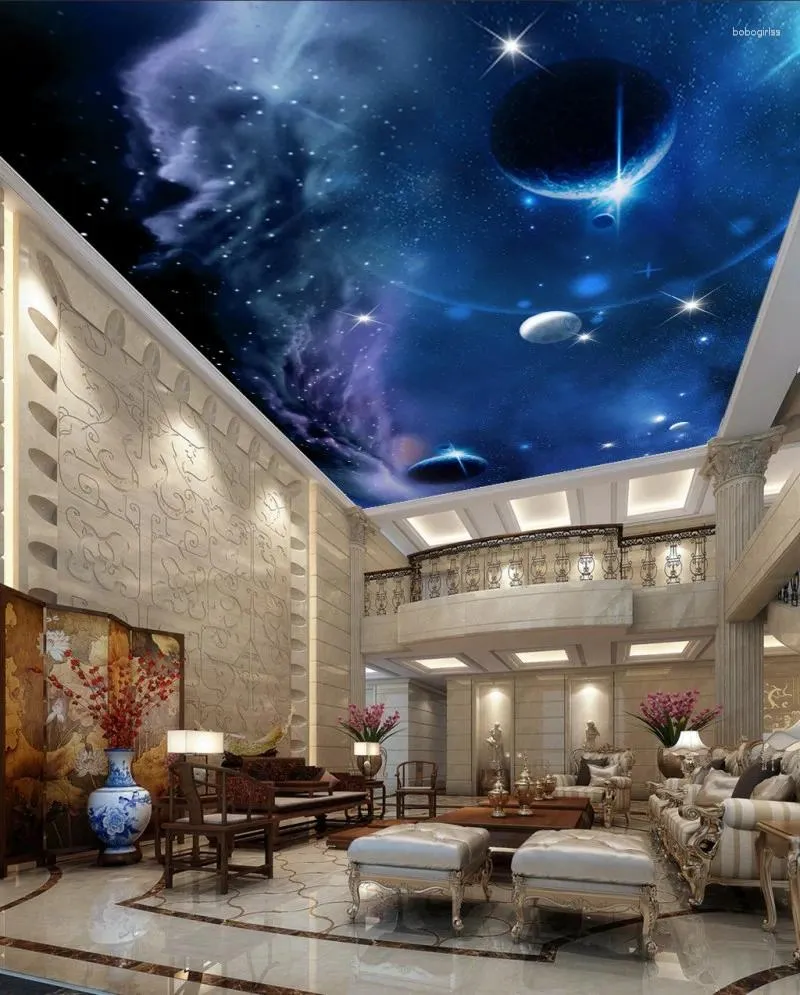 Wallpapers Custom Po Wall Paper Living Room Mural Natural Straw Wallpaper Science Fiction Planet Space Ceilings