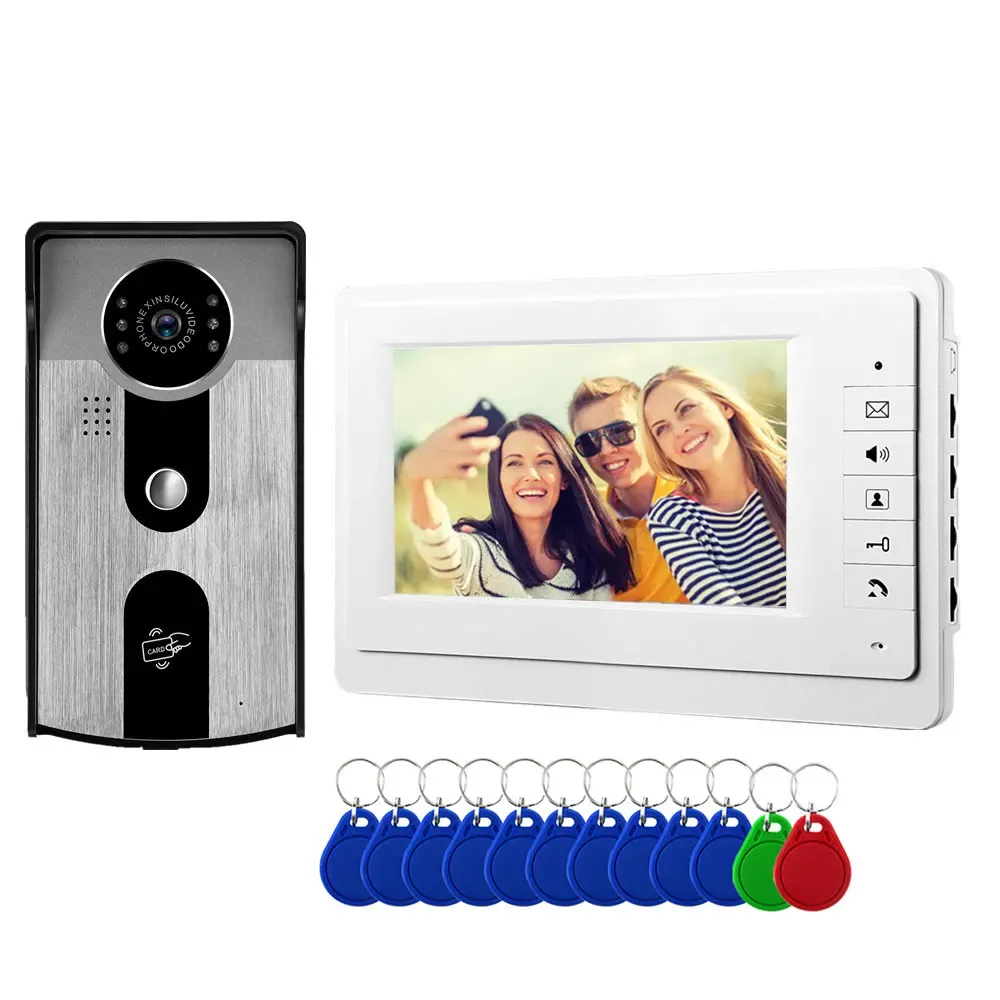 Intercom Sıcak 7 inç kapalı monitör video kapı zili video interkom sistemi ile kimlik keyfobs kilidi su geçirmez renk gece görüş kamera