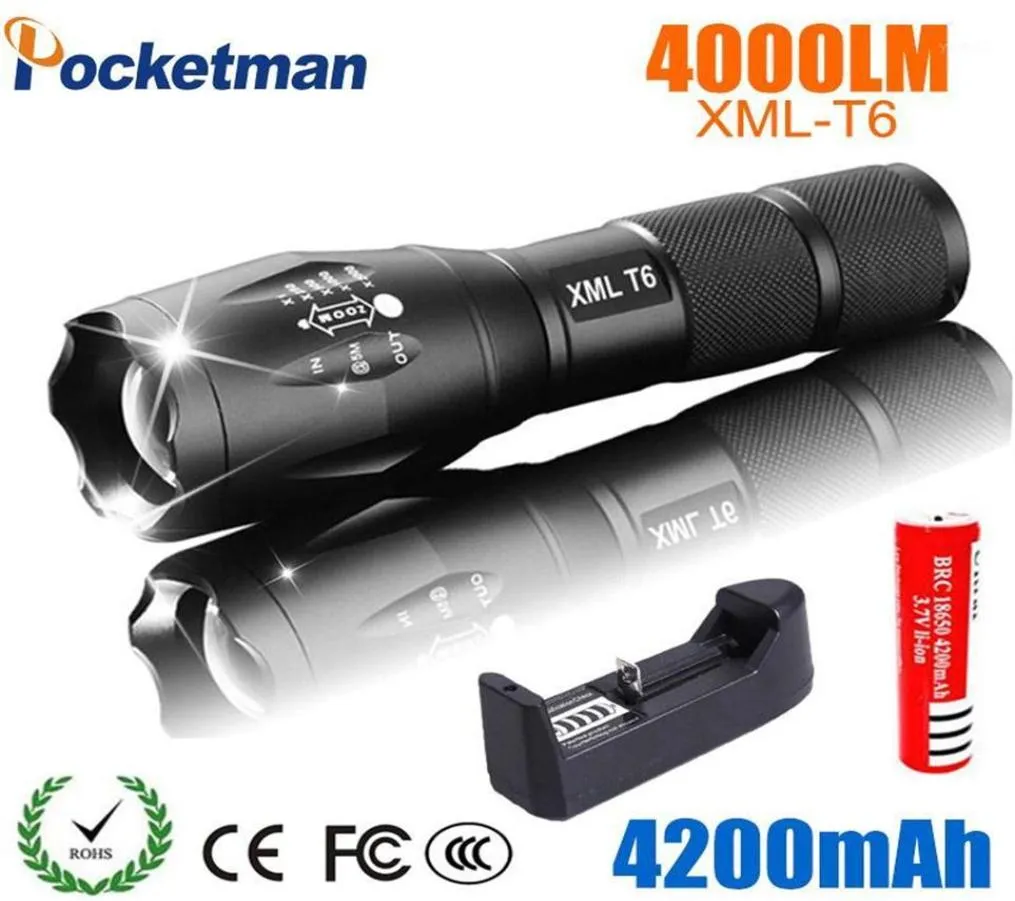 Taschenlampen Taschenlampen 2021 LED 18650 Taschenlampe wasserdichte wiederaufladbare T6 4000LM 5 -Modus Zoomable Licht für 3x oder 3 7V Batterie1294o9136350