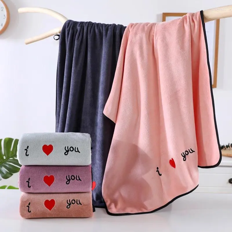 Towel I LOVE YOU Couple Bath Home Bathroom Products Soft Absorbent Quick-drying Coral Fleece Large S Beach