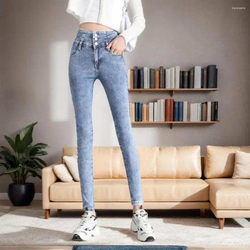 Jeans femminile 2024 Donne primaverili ed estivi pantaloni ad alta vita in velluto da donna velluto femminile pantalon denim matita