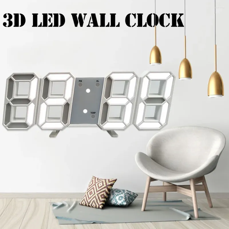 Duvar Saatleri 3D LED Dijital Saat Aydınlık Moda 12/24H Gece Mod Alarm Saati/Tarih/Sıcaklık Ekran Masaüstü Tablo