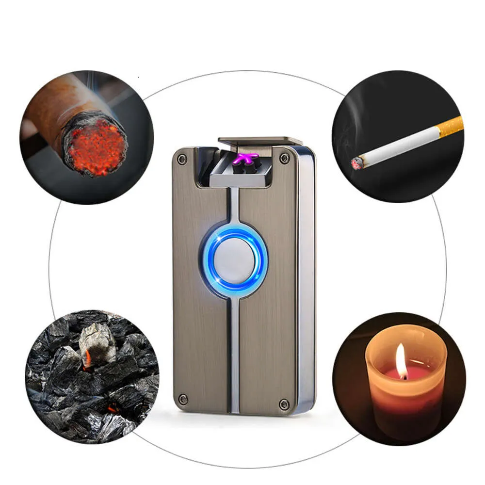 Nouveau éolienne en métal à arc double arc USB RECHARGable plus léger Portable Blue Touch Sensor Cigarette Gadgets de l'homme