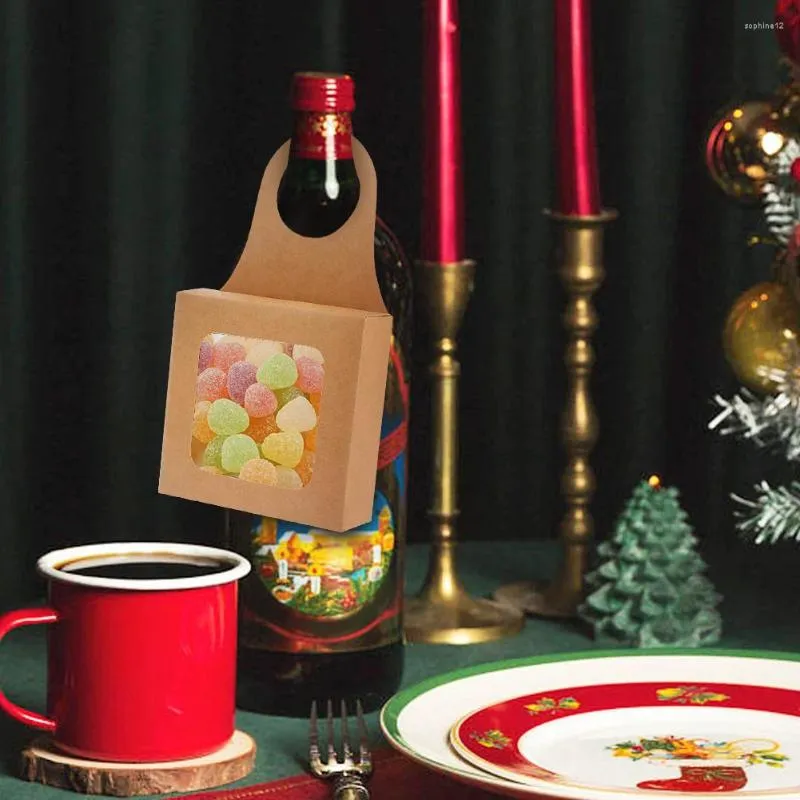 Geschenkomschakeling 25 van de vouwbare wijn snoepboxen zichtbaar venster Kraft papieren doos decoratieve hangende kerstfeestartikelen