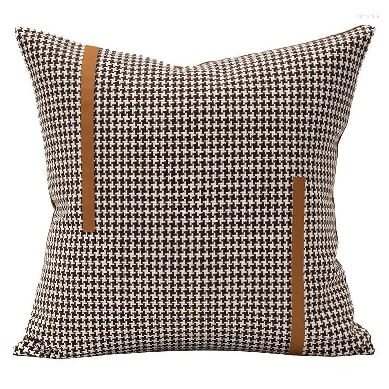 Almohada almohadas marrones de lujo PU PUNTWORK Case 45x45 Cubierta decorativa para el sofá decoraciones modernas para el hogar