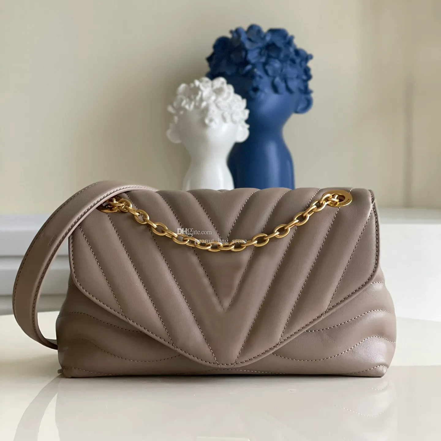 9A Designer Bag NEW WAVE Chain Stitched Handbag - Vintage Gold-Toned Hardware Women's Shoulder Bag