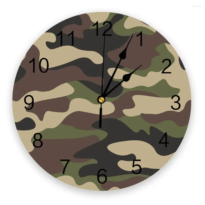 Zegary ścienne kamuflaż zielony brązowy geometryczny dekoracyjny zegar niestandardowy