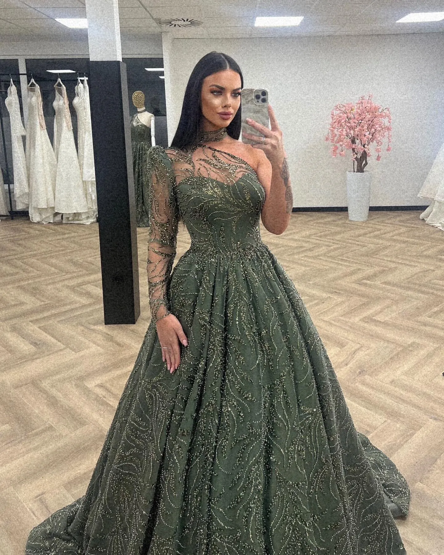 Olive green a line dress sale