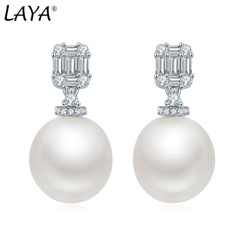 Boucles d'oreilles Laya Shell Perle Oreding Boucles pour femmes Pure 925 argent sterling brillant blanc cubique zircone élégante luxe fini de luxe