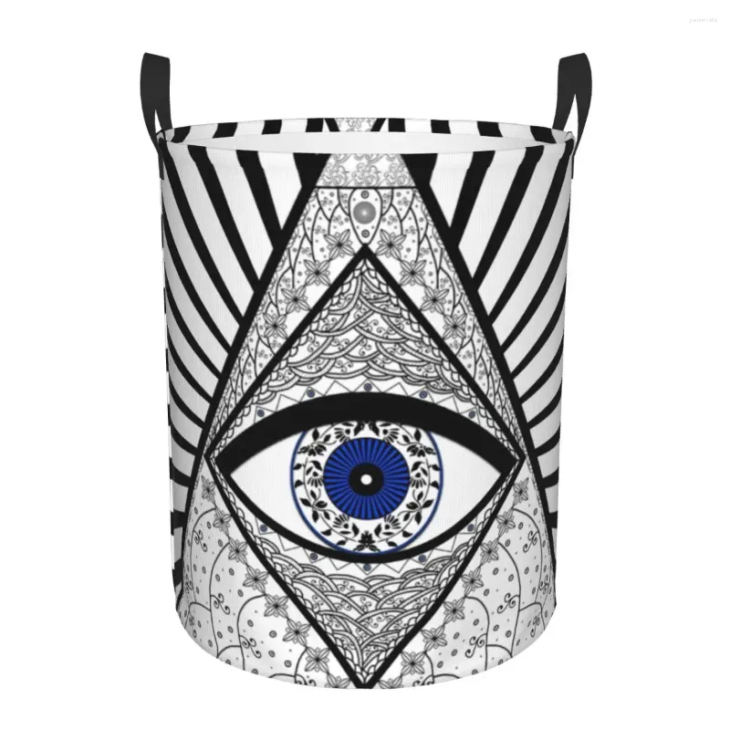 Laundry Bags Evil Eye Good Luck Charm Energy Triangle Hamper Large Clothes Storage Basket Amulet Toy Bin Organizer For Kids