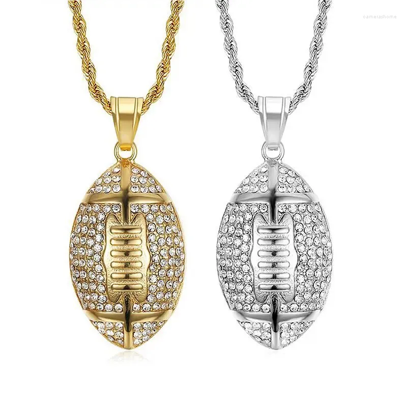 Hangende kettingen Hip Hop Rhinestone Plaveed Bling Iced Out Out roestvrijstalen voetbal voetbal ketting voor mannen sieraden drop