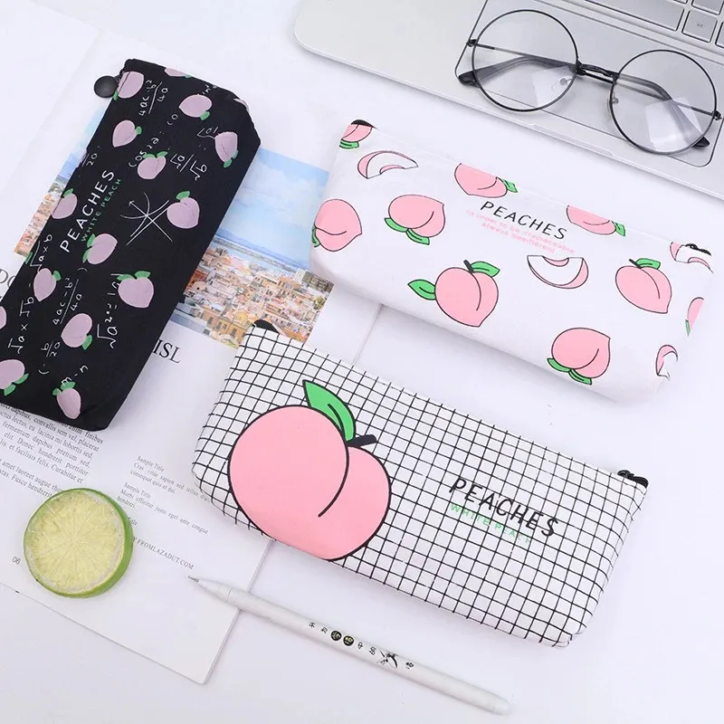 1 PCS Kawaii Peach Pen Pencil Case Case Canvas School Steptive Strain