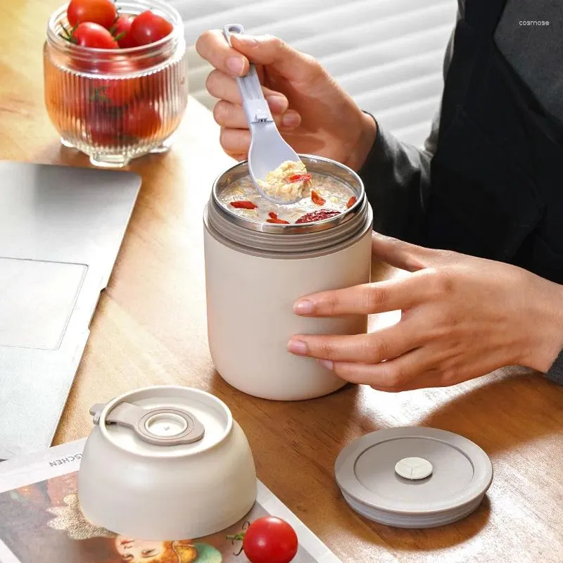 Dinware 450 ml roestvrijstalen lunchbox met lepel kinderen Bento Soup Cup Thermal Jar draagbaar geïsoleerd ontbijt servies