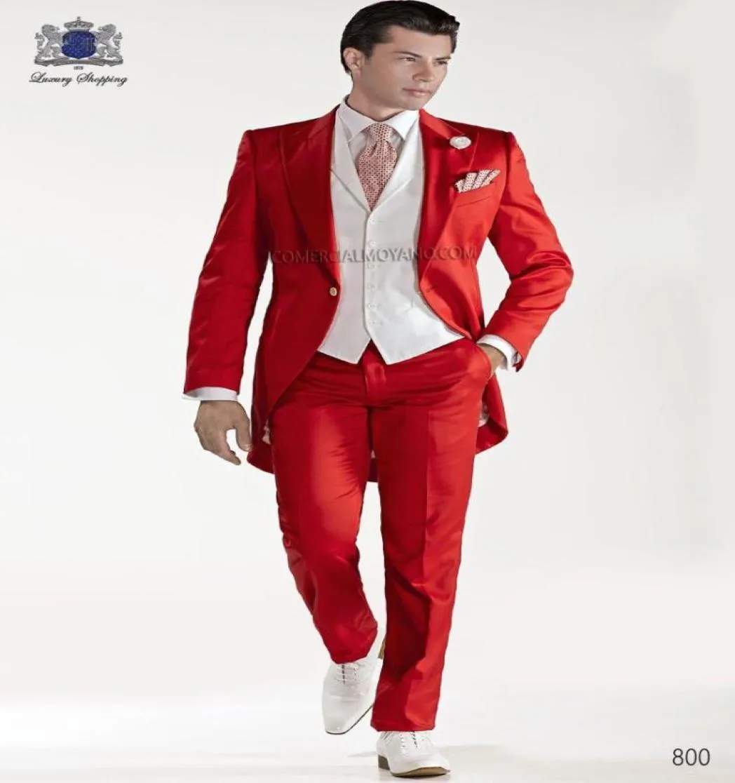 Custom Design Red Tailcoat Bruidy Tuxedos Peaked Rapel Men039S Wedding Jurk Prom Holiday Suit Custom MadeJacketPantStie659744444