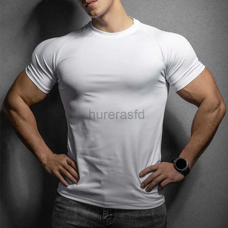 Men's T-Shirts 2024 New mens T-shirt Sports leisure running gym exercise training elastic quick drying short sleeve T-shirt mens top 2445