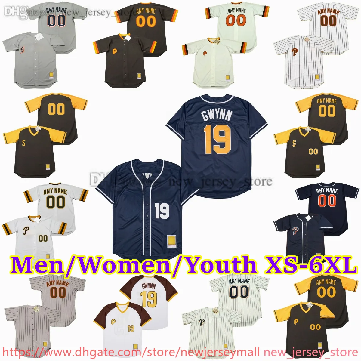 Özel XS-6XL Film Gerileme Beyzbol Forması 21 Kencaminiti 19 Tonygwynn Roliefingers Stevegarvey Stevefinley Ryanklesko Graignettles Richgossage Forma