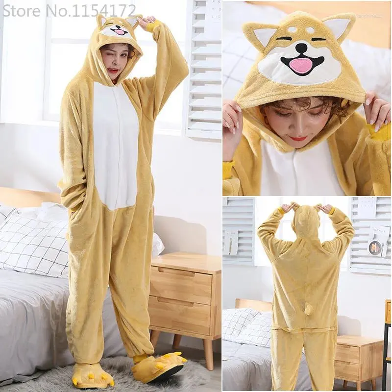 Home Clothing Flannel Onesies Jumpsuit Animal Husky Overall Pajamas Cartoon Akita Dog Kigurumi Pyjamas Winter Sleepwear