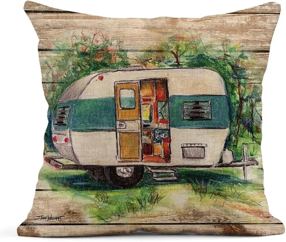 Pillow Linen Throw Pillowcase Vintage Camping Home Decorative Square Sofa Bed Cover