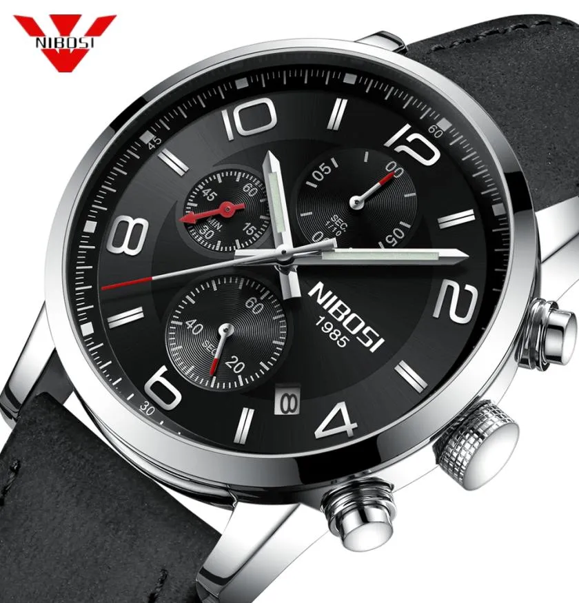 Nibosi Mens Watchs Top Brand Luxury Imperproofroproof 24 heures Date Quartz Watch Man Leather Sport Wrist montre des hommes imperméables 3811932