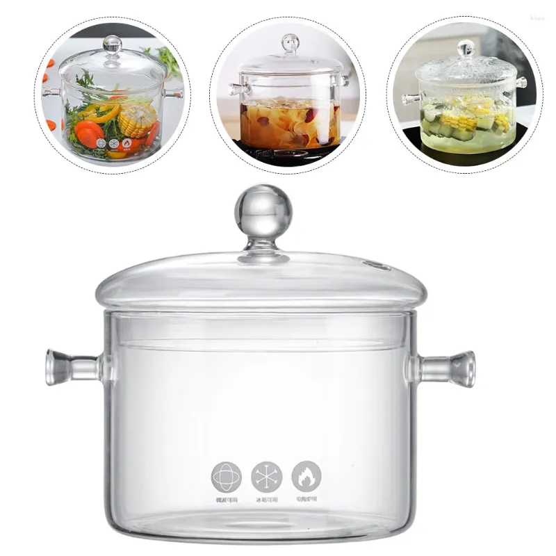 Double chaudières Verre Stockpot Nouilles transparentes Bowl Kitchen Stew Pot Handle Handle Soup Conteneur
