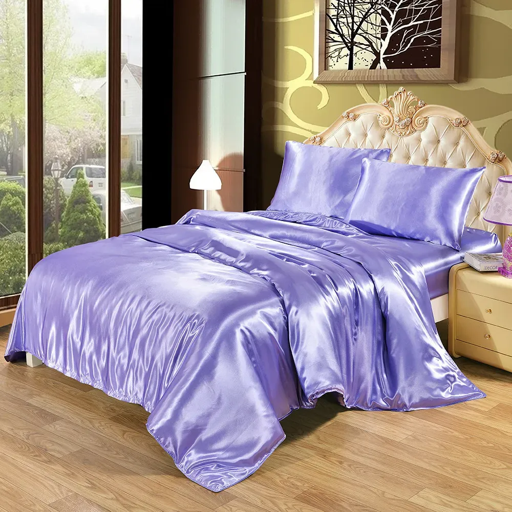Pieces 4 Bedding Set Luxury Satin Silk Queen King Size Duvet Cover ...