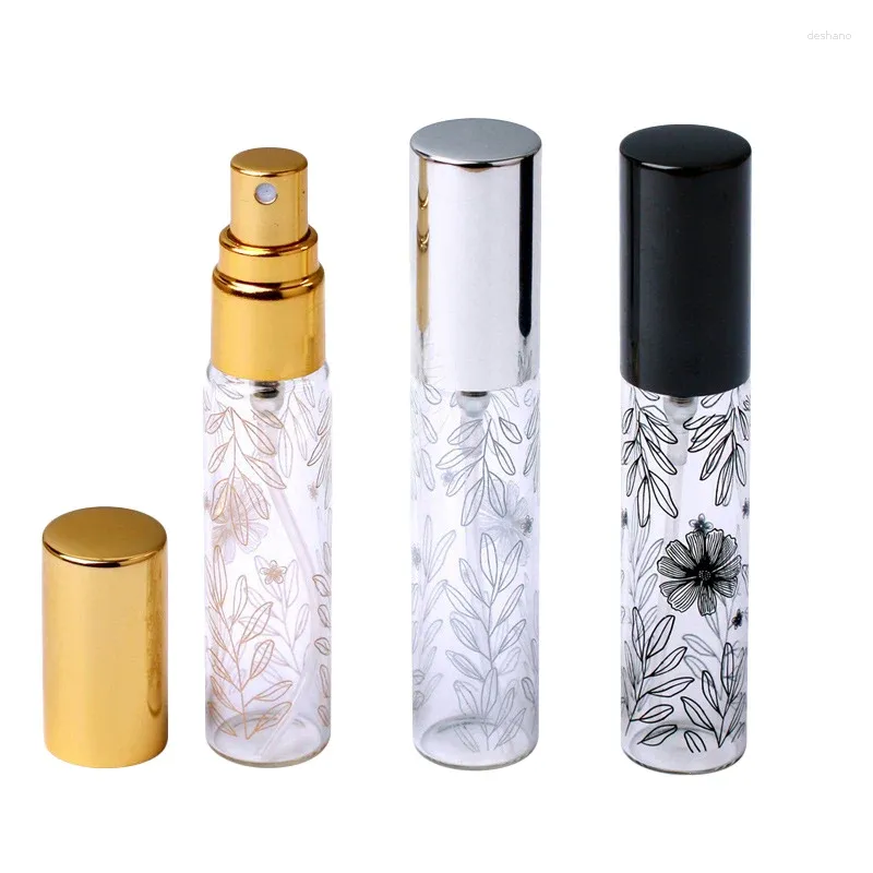 Butelki do przechowywania 5PCS 10 ml wzór dekoracyjny szklany butelka perfum Wyjazd pusty spray Parfum Atomizer Próbka Fiolowa pojemnik kosmetyczny