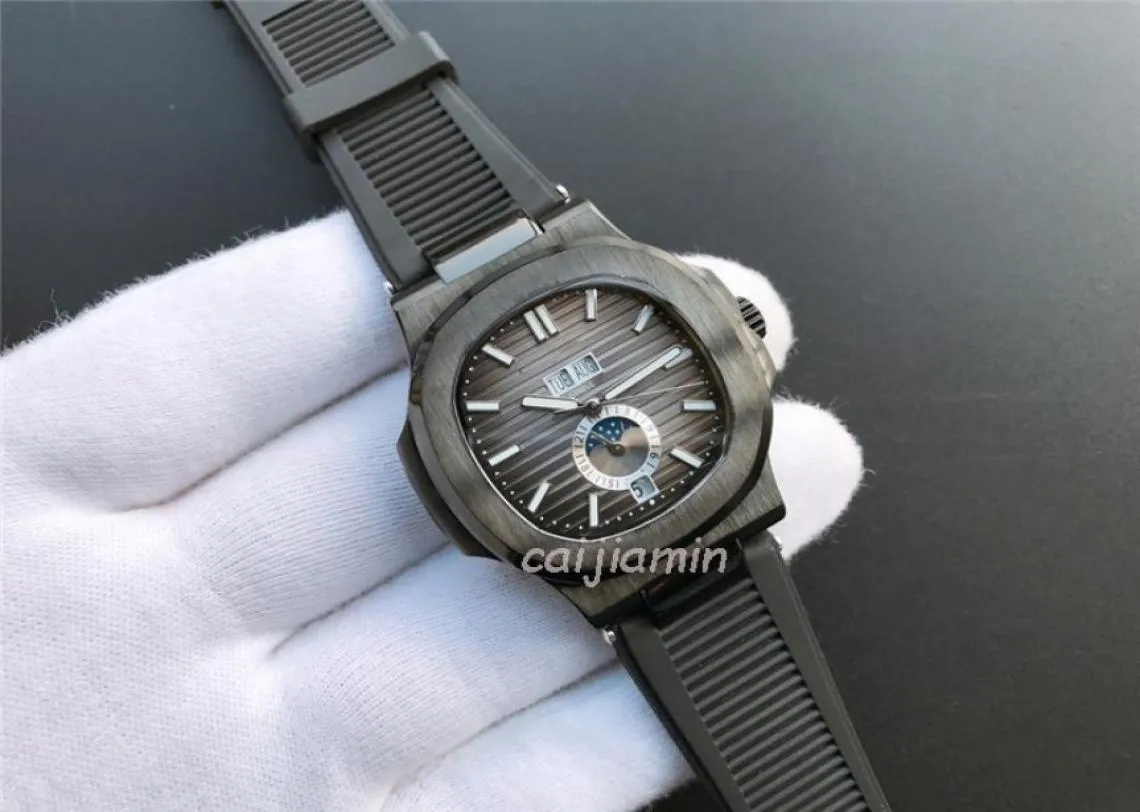 Caijiamin Men Automatisk mekanisk klocka Mensklockor Black Case Rubber Strap Business Casual Wristwatch5318475