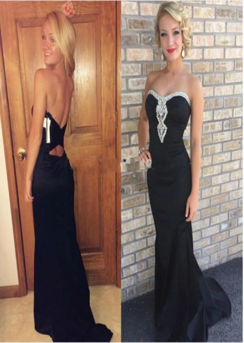 Mermaid Black Formal Destes Dresses 2017 Elegnt Sweetheart Backless Vestido de Festa Pérolas Abendkleider Crystal Prom Gowns8012919