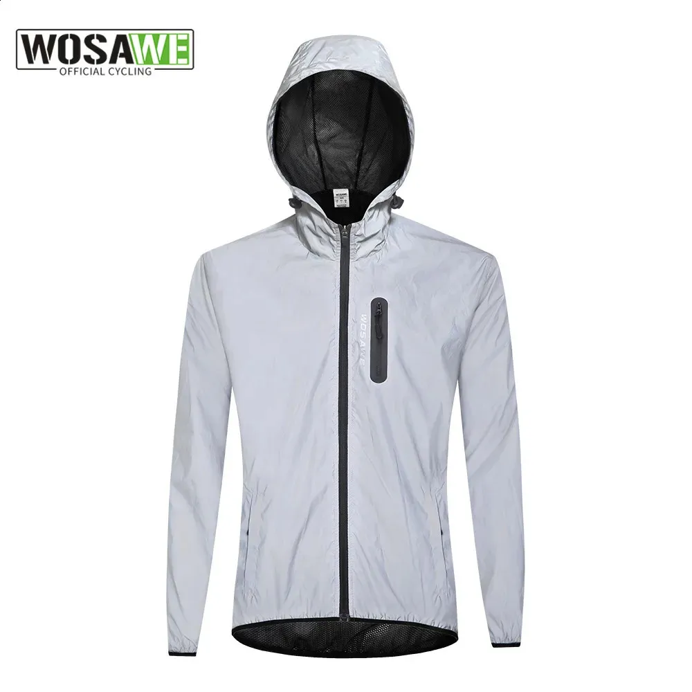 WOSAWE Men's Waterproof Windbreaker Cycling Jacket – Hi-Viz, Black, Polyester, Zip Closure-684628