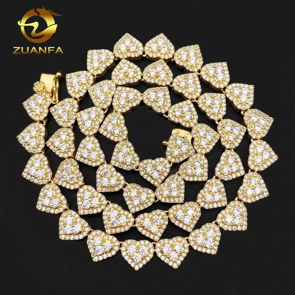 Zuanfa Luxus kubanische Halskette 8mm 16 18 20 22 24 Silber Diamond Link Herz Halskette VVS Moissanit aus kubanischen Verknüpfungskettenketten Halsketten vereisert