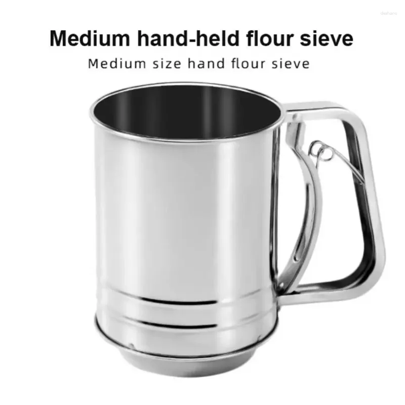 Baking Tools Mesh Shaker Semi-automatic With Measuring Scale Bake Tool Flour Powder Sieve Cup Handheld Stainless Steel