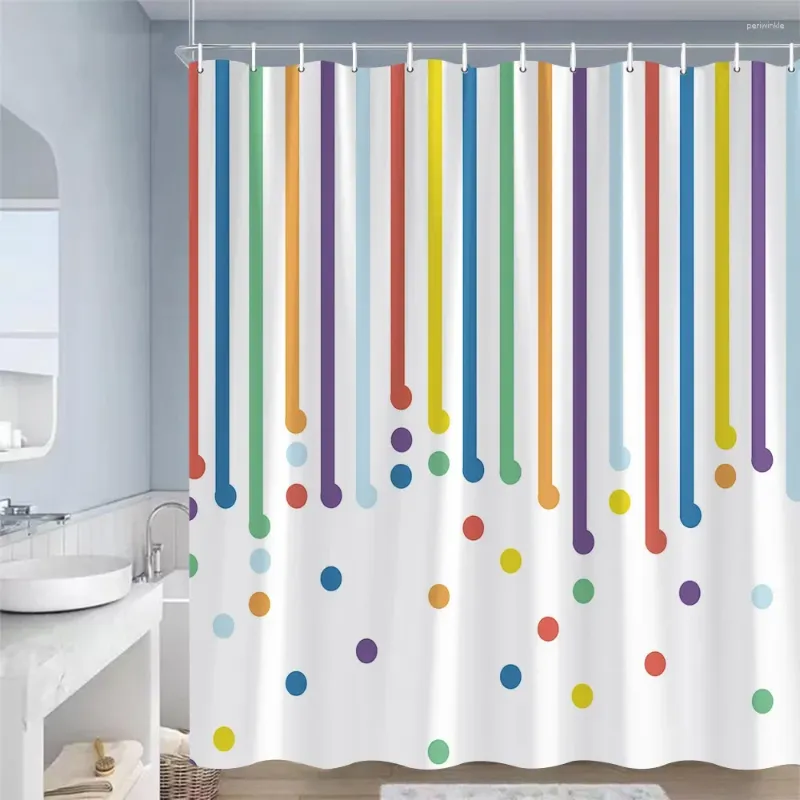 Shower Curtains Colourful Striped Red Yellow Blue Purple Round Dots Modern Geometric Bathroom Curtain Decor Polyester With Hooks