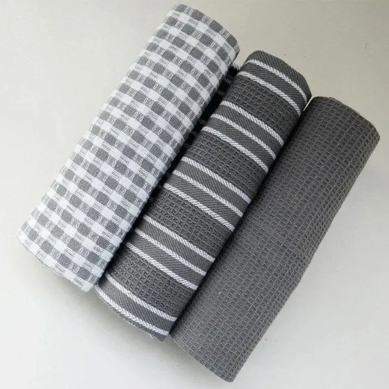 3pcs Küchentücher Klassische 100% natürliche Baumwoll-Geschirrtücher Tischtuch absorbierende Lint-freie Maschine Tischgeschirr Haushalt Handtuch