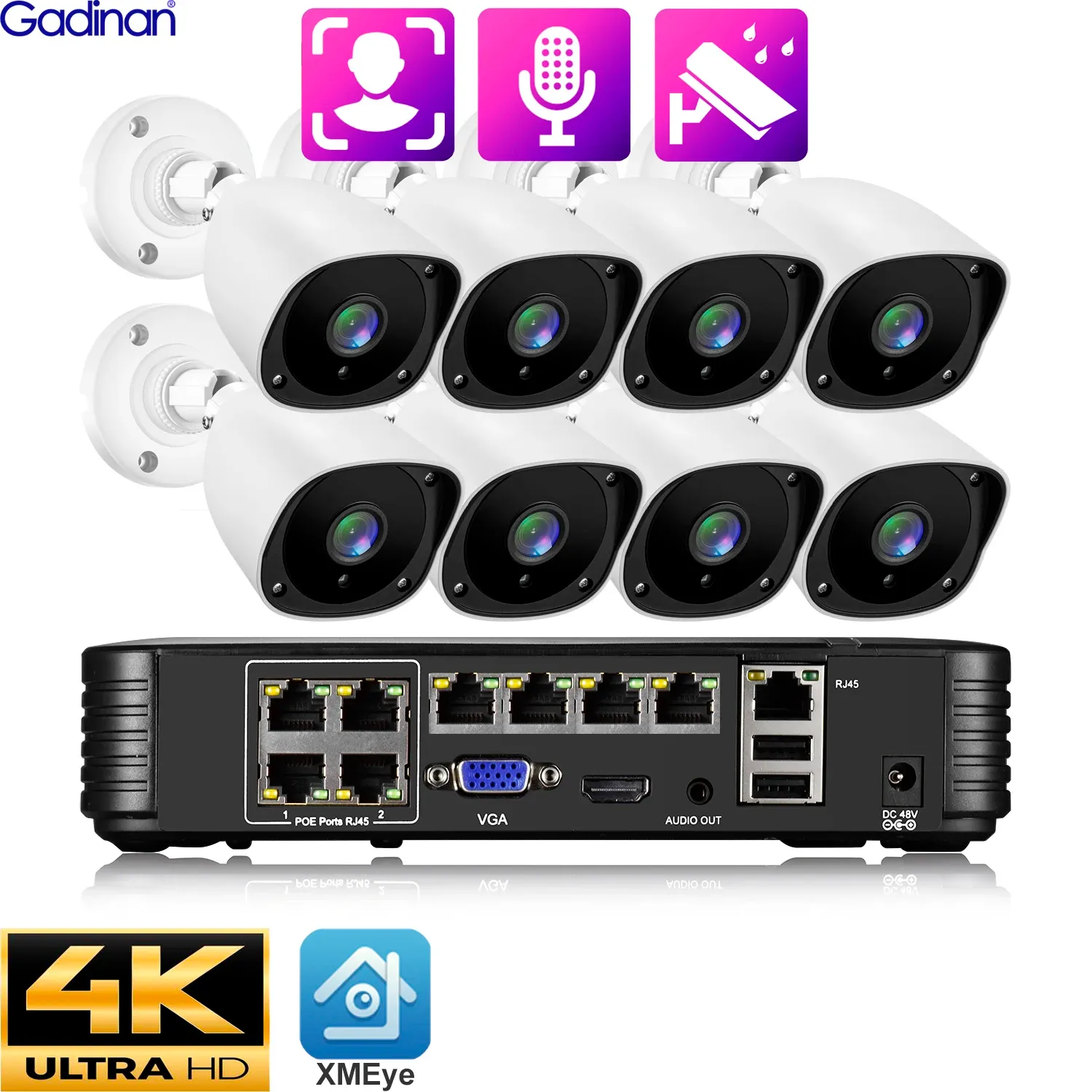 Système Détection de mouvement audio extérieur 4K 8MP POE Sécurité Caméra Kit Système Détection de face en métal IP CAMERIE H.265 + CCTV VIDEO