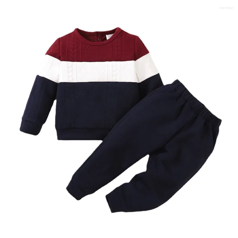Roupas conjuntos de 1-6 anos para crianças roupas de menino conjunto de mangas compridas calças de suéter de bloqueio de cores 2pcs outono-inverno infantil esportivo de moda