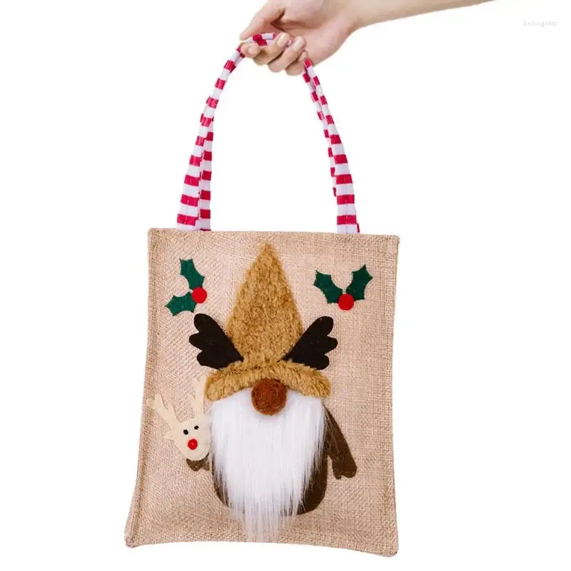 Storage Bags Burlap Christmas Tote Bag Women's Shoulder Santa Claus Customizable Handbag Kids Birthday Party Treat Goodie