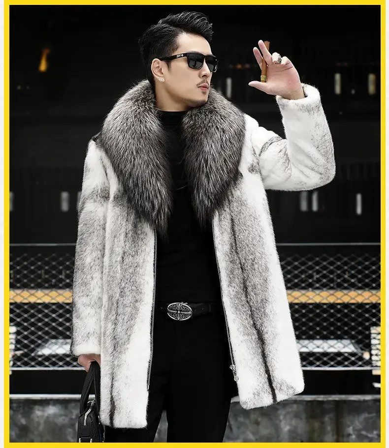Mens Warm Fur Coat With Raccoon Fur Collar 10°C Cold Resistant