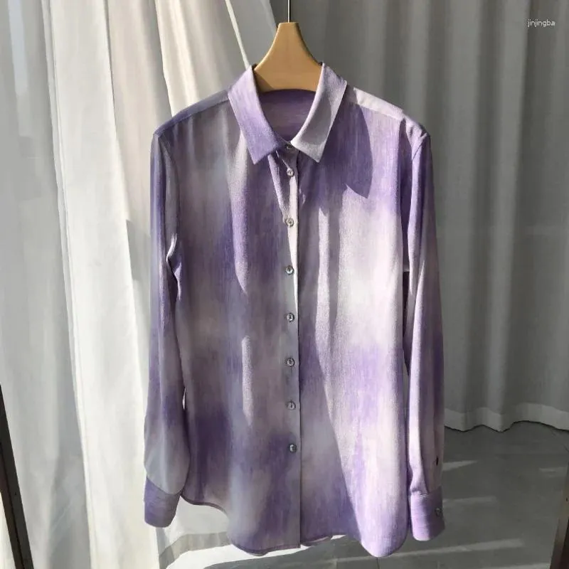 Blouses des femmes 2024 Gente Gradient Lilac Sable Sand Wasted Silk Silk Lone Long Mandes Shirt