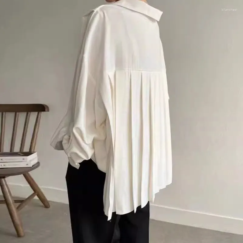 Blouses de femmes coréen chic printemps français Mujer Mujer Collier plissé design lâche et chemises décontractées à manches longues pour
