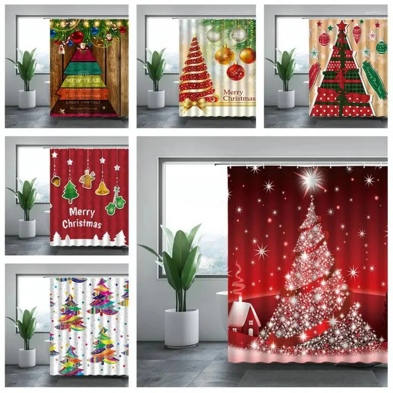 Cortinas de chuveiro Árvore de Natal Impresso Nórdico Estilo Cartoon Cortina Curta