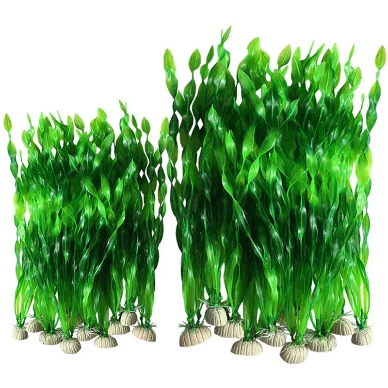 20st Artificial Decorative Plastic Aquarium Fish Tank Decoration Plastic Plants 20sts Green 240401