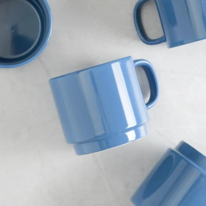 Mugs Cups 14,8-ounce Stackbar mörkblå stoare mugguppsättning av 4 kaffe