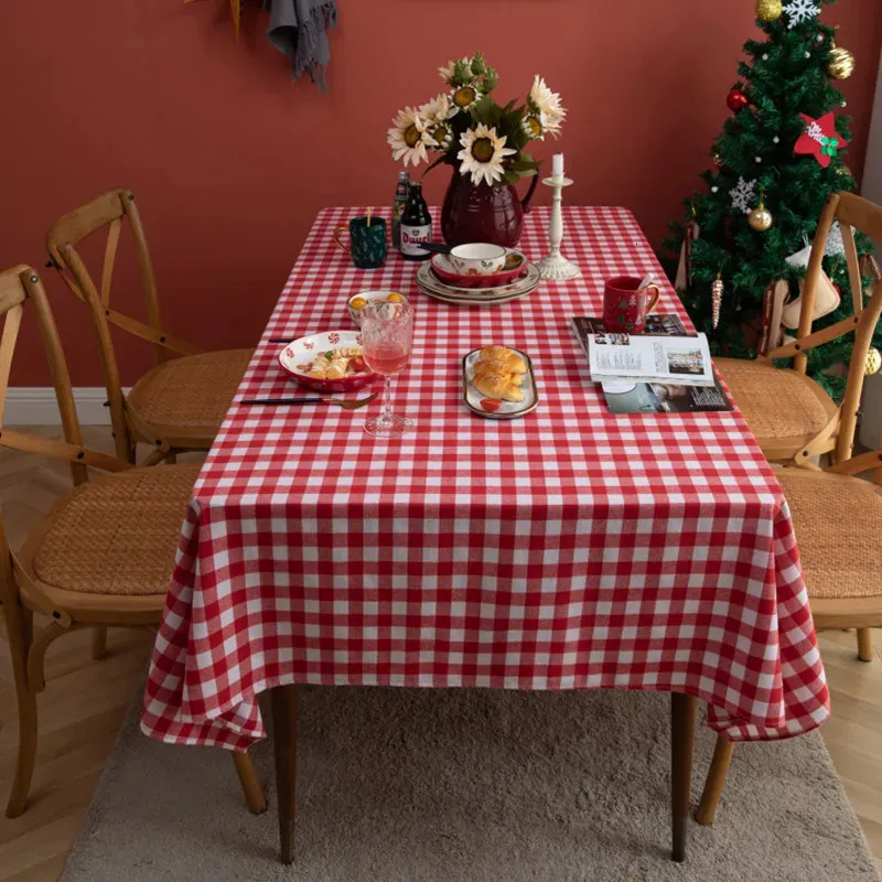 Red Green Plaid Table Cloth Cotton Christmas Party Rectangle Tablecloth Dining Cover For Picnic BBQ Home Decor Mantel Mesa 240322