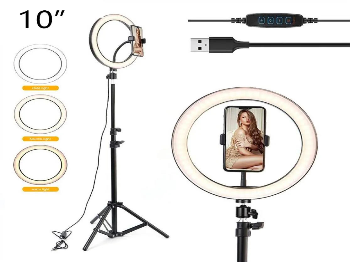 10 -Quot LED Selfie Ring Light For Live StreameUpvideo Dimmable Beauty Ringlight z statywem statywu 26cm Ringlight Pogog3744909