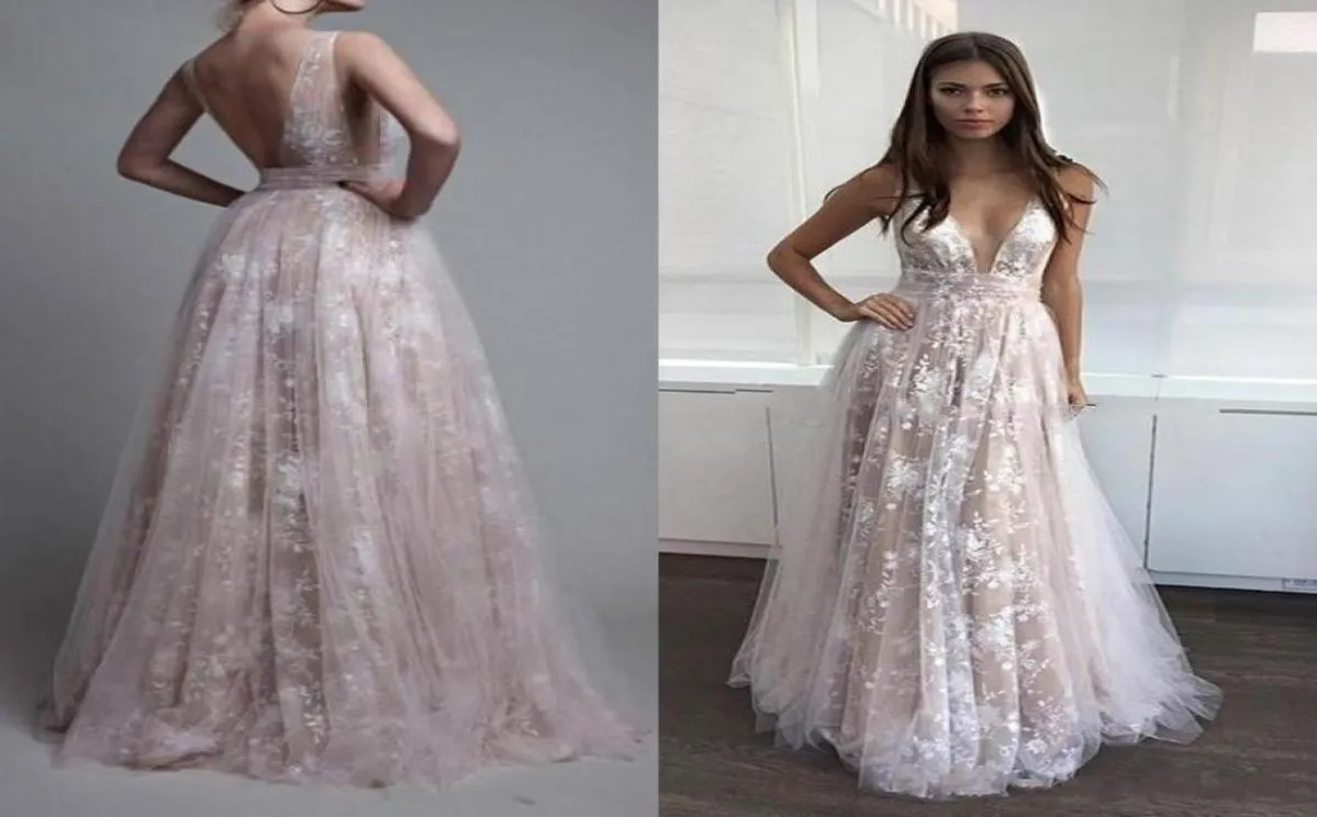 Nieuwste kanten avondjurken v nek tule ivoor naakt sexy backless paolo sebastian prom jurken 2019 strand berta celebrity jurken9391836